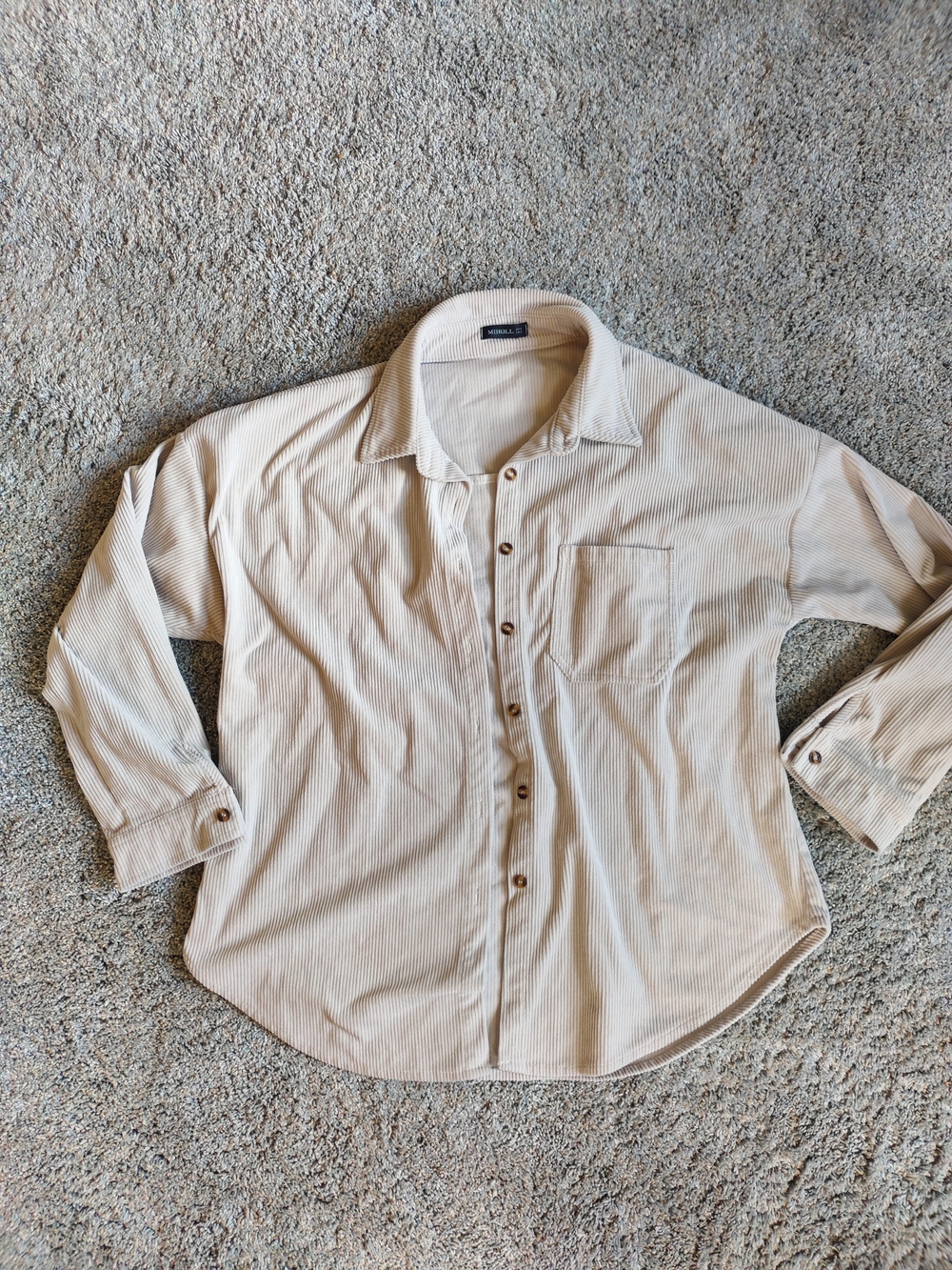 Men's Casual Button-Down Corduroy Shirt in Light Beige